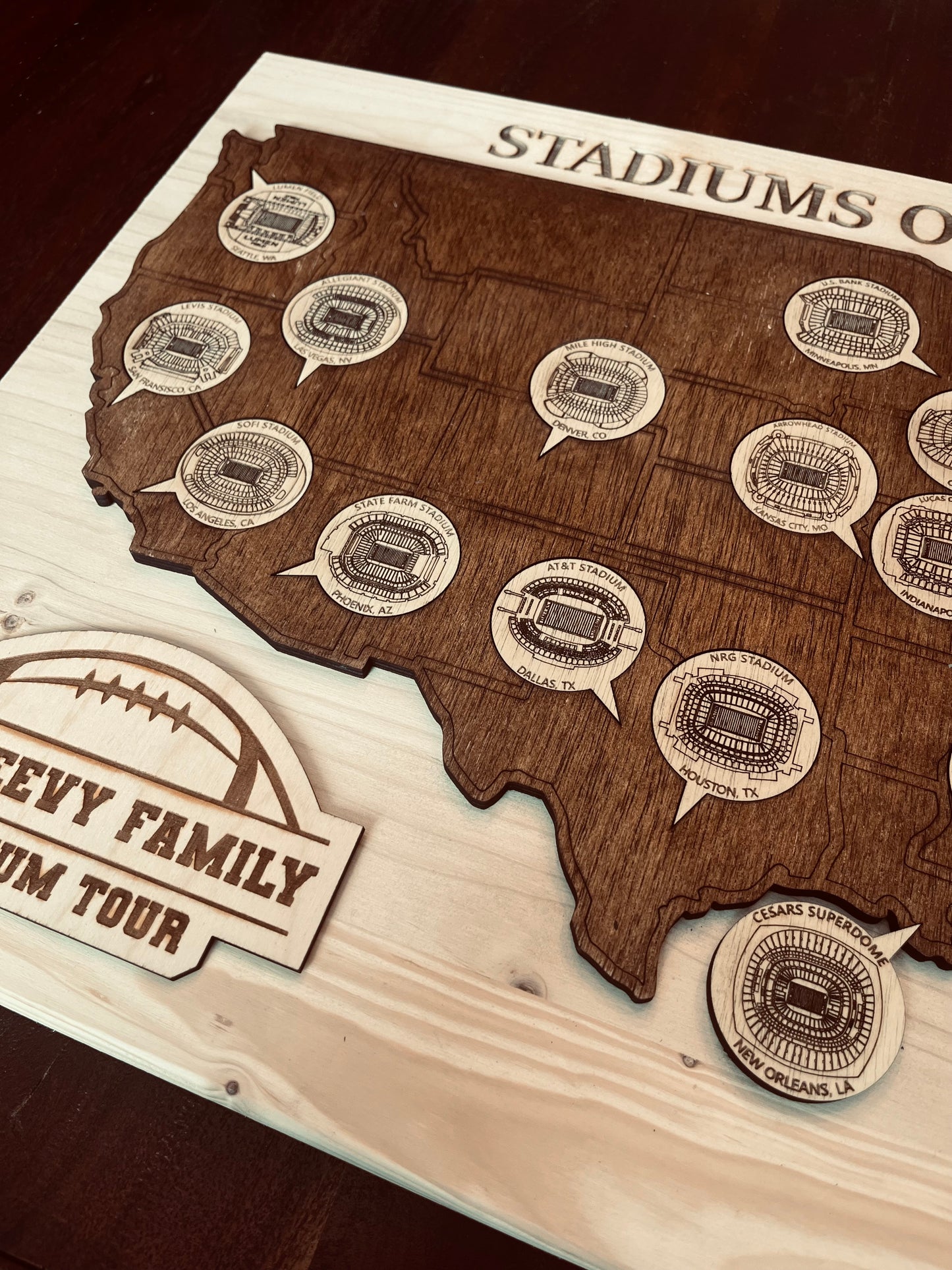 Personalized NFL Stadium Tour Map – Laser Engraved Football Stadium Tracker – Family Road Trip Gift for Football Fans