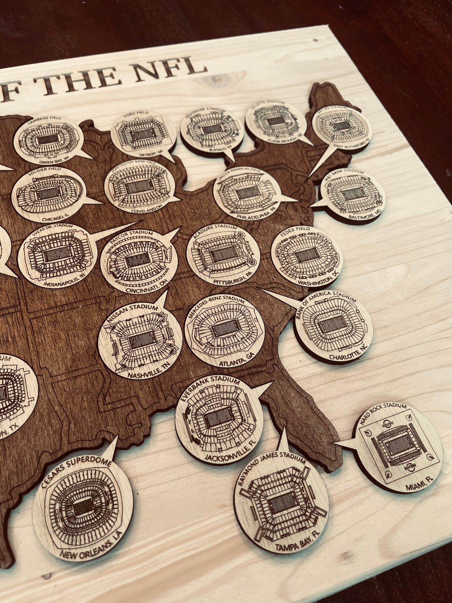 Personalized NFL Stadium Tour Map – Laser Engraved Football Stadium Tracker – Family Road Trip Gift for Football Fans
