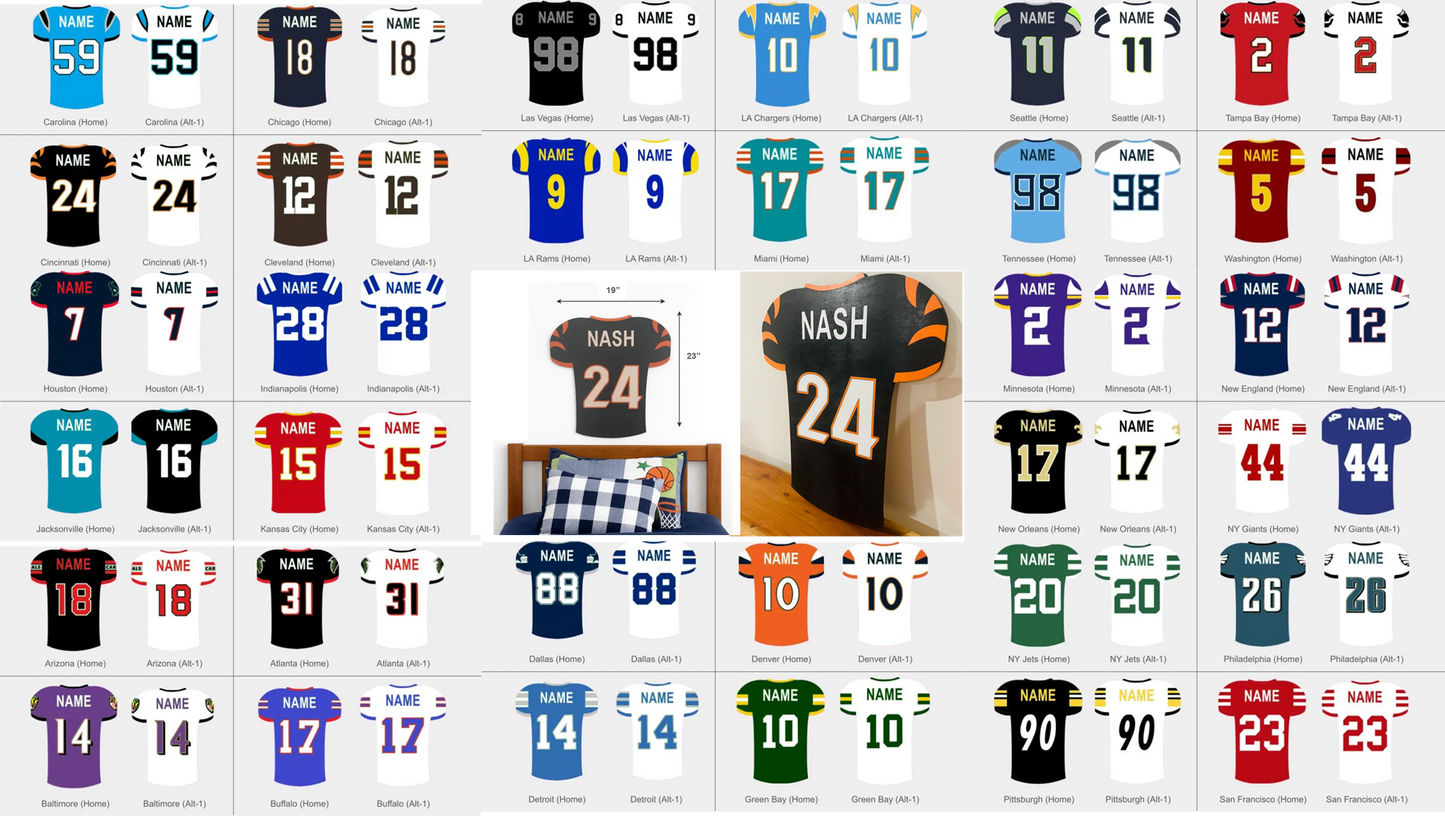 Personalized Laser-Engraved Football Jersey Wall Decor