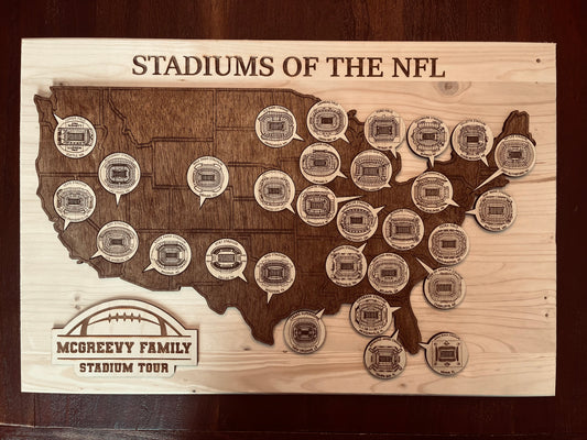 Personalized NFL Stadium Tour Map – Laser Engraved Football Stadium Tracker – Family Road Trip Gift for Football Fans